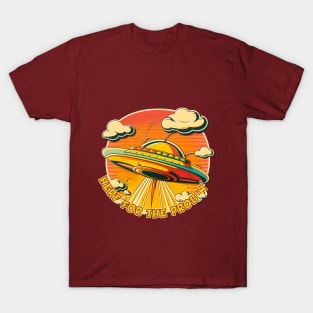 Retro Flying Saucer "Here for the Probin'" Design T-Shirt